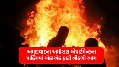 A fire suddenly broke out in the parking lot of Amizara Apartment in Ahmedabad